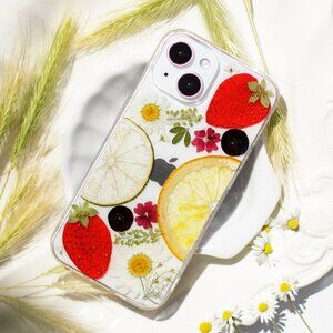 strawberry pressed flower iphone 15 pro max 14 13 phone case cover Samsung pixel